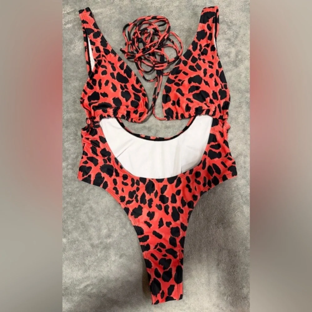 Red and Black Animal Print Bikini NWOT